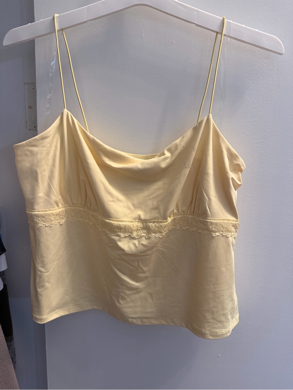 Soft Yellow Lace-Trim Cami Tank